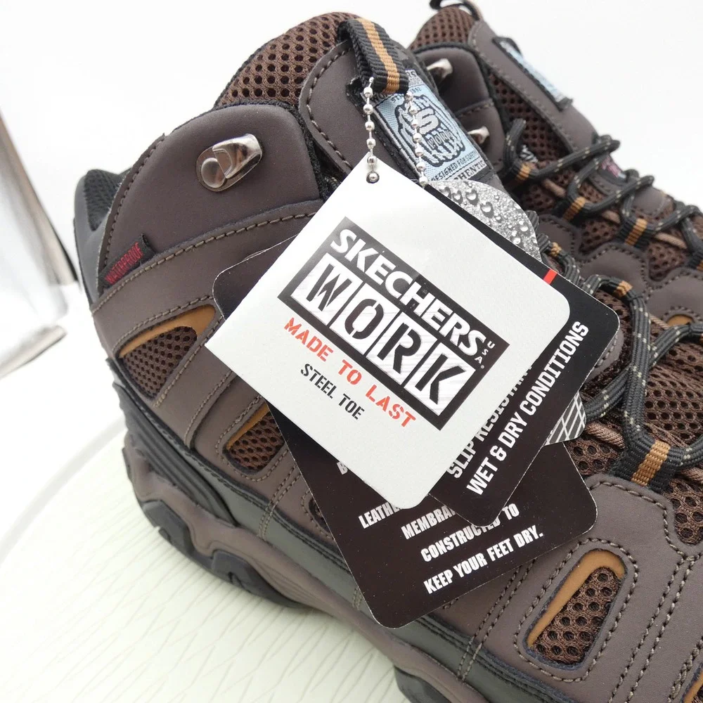 Skechers Work Mens Steel Toe Waterproof Boots Brown Black 77054 Size 13 NEW